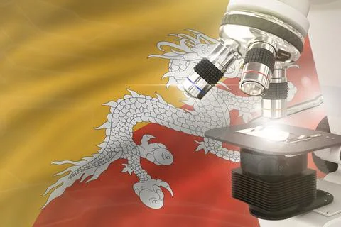 Bhutan  science concept - microscope on flag Stock Illustration