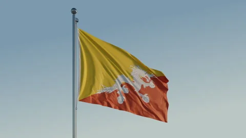 Bhutan Thimphu Flag seamless loop Cinematic Realistic Waving Blue Sky Stock Footage 310014186
