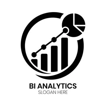 BI Analytics Logo Design with Pie Chart Node and Bar Graph Stock Illustration