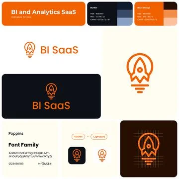 BI and analytics SaaS template rocket and lightbulb logo Stock Illustration