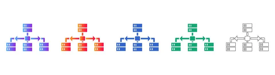 Bi directional Server Data Communication Network Icons Set Stockillustratie