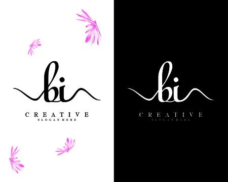 Bi, ib handwriting script letter logo design vector Stock Illustration