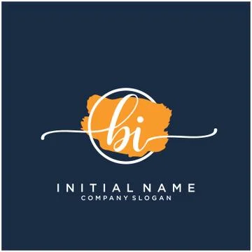 BI Initial handwriting logo design with brush circle Stock Illustration