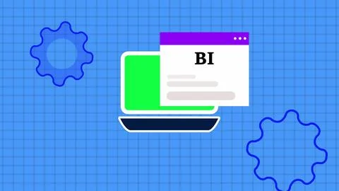 BI logo text isolated digital technology notification message page on lapto.. Stock Illustration