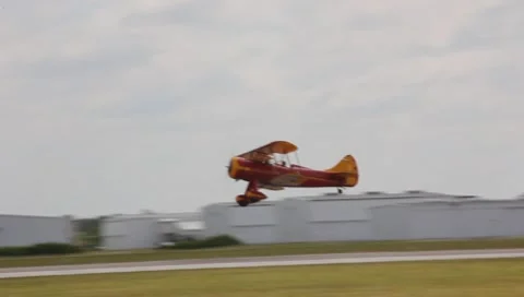 Bi Plane Fly By Stock Footage 8995951