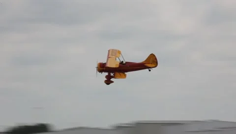 Bi-Plane Flying Stock Footage 8995926
