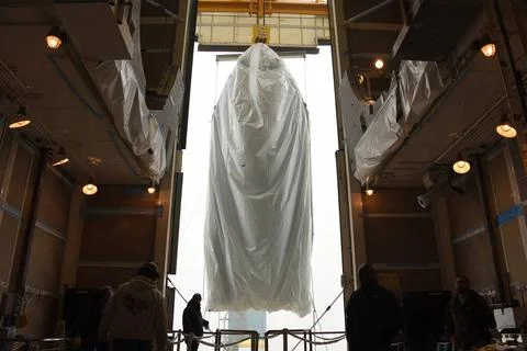 A bi-sector half of the payload fairing for a United Launch Alliance Delta... Stock Photos