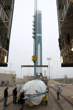 A bi-sector half of the payload fairing for a United Launch Alliance Delta... Stock Photos