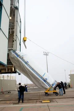 A bi-sector half of the payload fairing for a United Launch Alliance Delta... Stock Photos