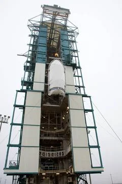 A bi-sector half of the payload fairing for a United Launch Alliance Delta... Stock Photos