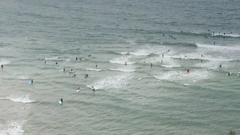 Biarritz beach surf classes on a wavy summer sea Stock Footage 137973050
