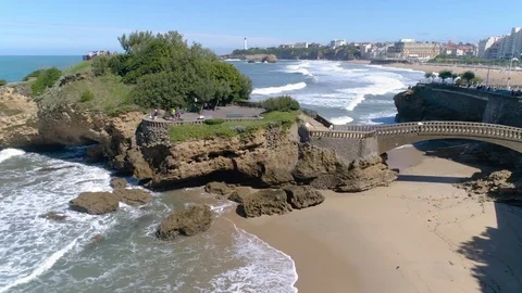 Biarritz Bridge Atlantic Ocean Slowmotion Aerial 4k Stock Footage 80991186