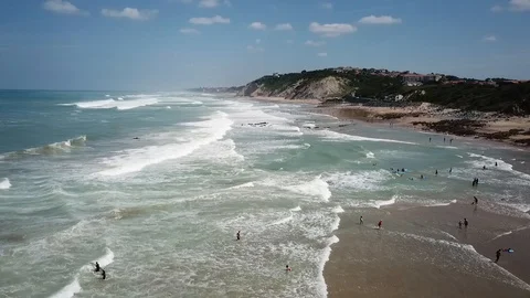 Biarritz sufers and waves Stock Footage 96594377