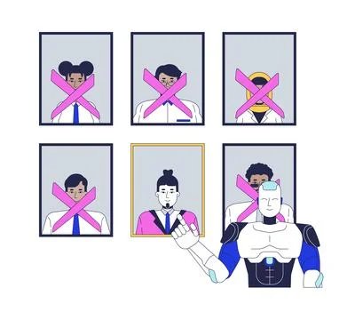 Bias in artificial intelligence decision-making 2D illustration concept Stock Illustration