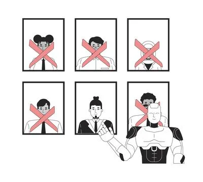 Bias in artificial intelligence decision-making line illustration concept Stock Illustration