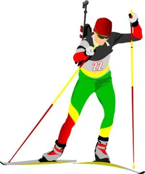 Biathlon runner colored silhouettes. vector illustration Stock Illustration