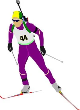 Biathlon runner colored silhouettes. Vector illustration Stock Illustration