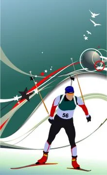 Biathlon runner colored silhouettes. Vector illustration Stock Illustration