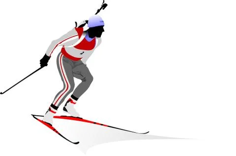 Biathlon runner colored silhouettes. Vector illustration Stock Illustration