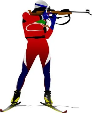 Biathlon runner colored silhouettes. Vector illustration Stock Illustration