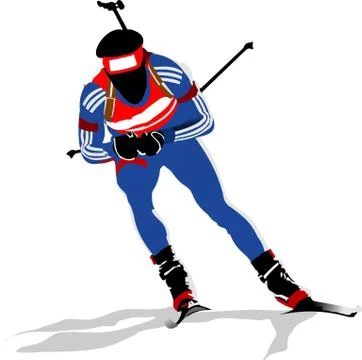 Biathlon runner colored silhouettes. Vector illustration Stock Illustration