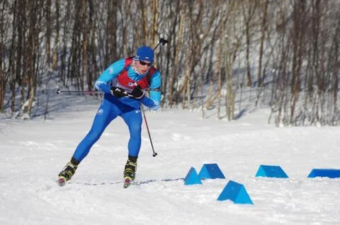 Biathlon, winter, competitions, rifle shooting, skiing, snow Stock Photos