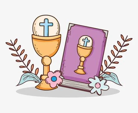 Bibble with chaliz and host to first communion Stock Illustration