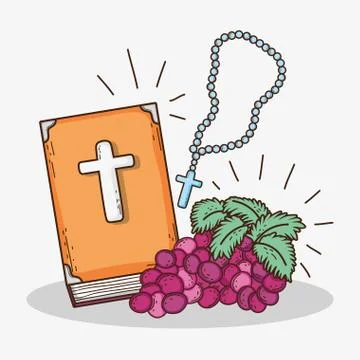 Bibble with rosary cross and grape to first communion Stock Illustration