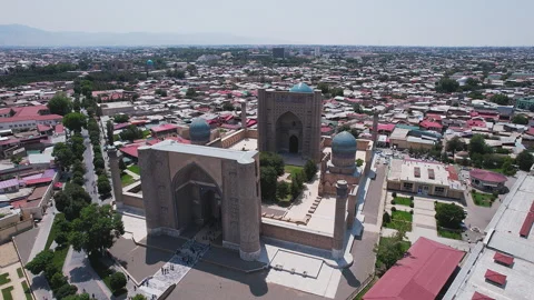 The Bibi-Khanym Mosque in Samarkand, aerial drone shot. Samarkand, Uzbekistan - Stock Footage 264356032