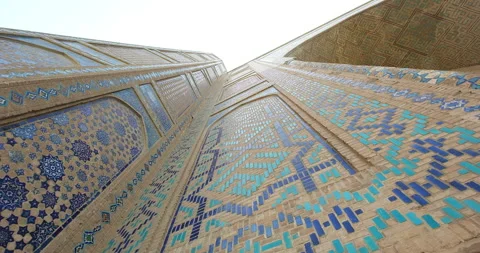 The Bibi-Khanym or Bibi-Hanim Mosque mosaic tiles, blue ornaments, Samarkand Stock-Footage 252852393
