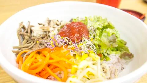 Bibimbab rice mixed with chilli paste in Korean style Stock Photos