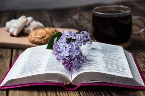 Bible and coffee Stock Photos