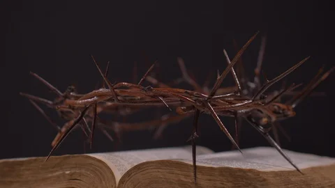 Bible and Crown of Thorns Rotating. Christian Video stock 129621843
