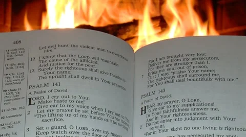 Bible and Fireplace Video stock 8534404
