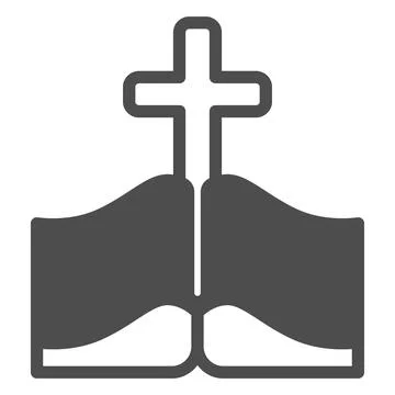 Bible book and cross solid icon, Happy Easter concept, Open book with religion 스톡 일러스트
