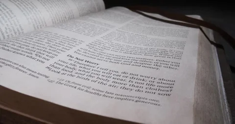 Bible Book Matthew do not worry treasures fasting Stock Footage 257610956