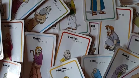 Bible character matching cards, interactive games, bible study game Stock Footage 289452379