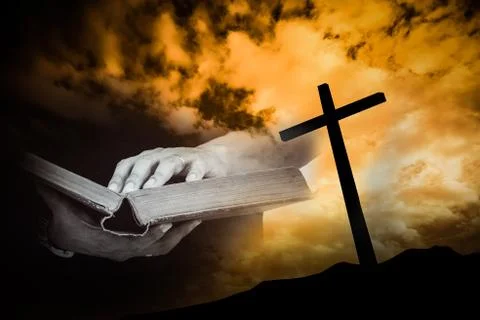 A bible with cross background Stock Photos