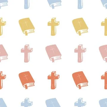 Bible Cross Retro Seamless Pattern. Vector seamless dithering pixel style p.. Stock Illustration