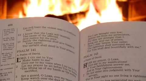 Bible in Front of Fireplace Stock Footage 8534306