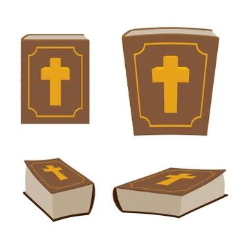 Bible is Holy Book set. Different version of Holy Book of ancient thick. Clos Stock Illustration