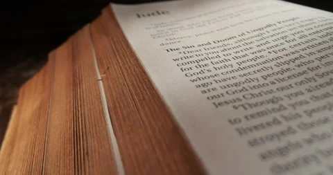Bible Jude title slide over page Video stock 257676818