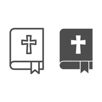 Bible line and solid icon. Book with the cross and bookmark outline style 스톡 일러스트