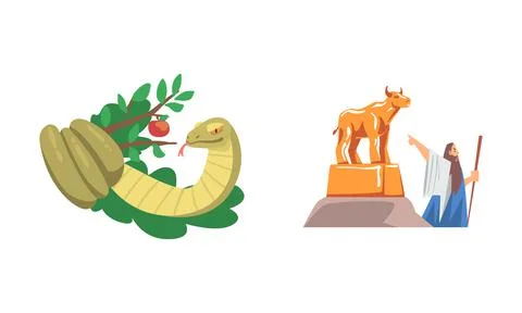 Bible Narrative with Serpent or Snake of Temptation in the Garden of Eden and 스톡 일러스트