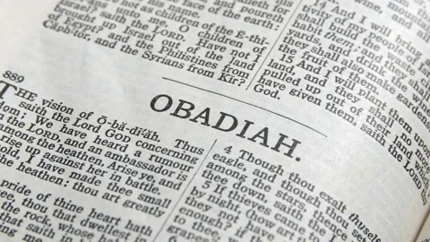 Bible open to the book of Obadiah Stock Footage 166857491