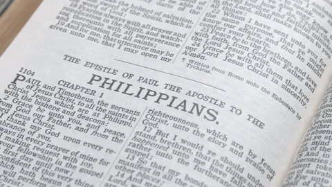 Bible open to the book of Philippians. Stock Footage 166703622