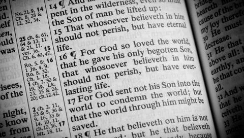 A bible opened to john 3:16 Stock Photos