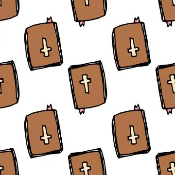 The bible pattern is in brown. seamless pattern of a religious book with a cross Stock Illustration