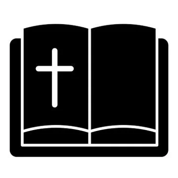 Bible solid icon. Book and cross vector illustration isolated on white. Holy Stock Illustration