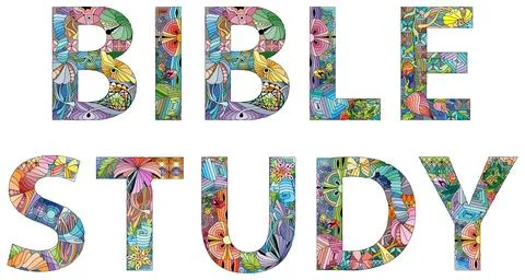 BIBLE STUDY in the style of abstract hand drawing. Letters with ornament Stock Illustration
